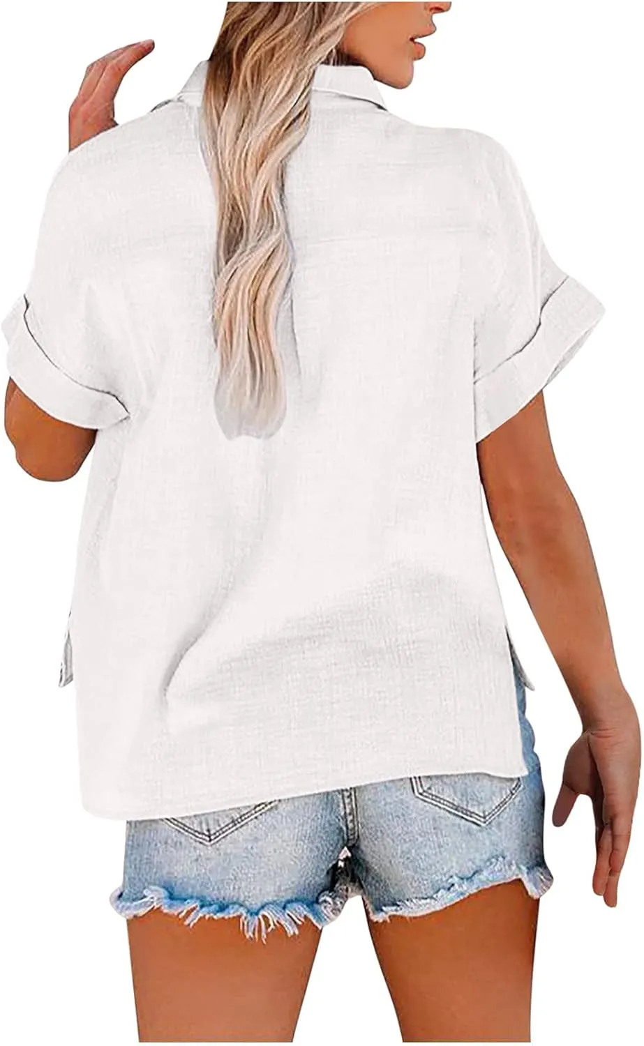 JIEMUXIU Summer Tops for Women 2025 Trendy Short Sleeve Cotton Linen Shirt Casual Button Down V Neck Tunic Blouses Outfits