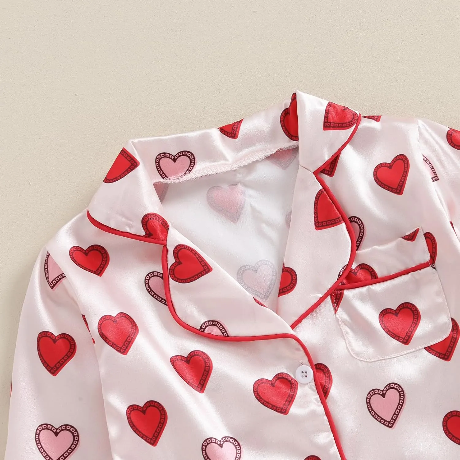 Kids Girls Christmas Valentines Pajamas Cute Print Button Down Tops   Pants Toddler Satin Sleepwear Silk Pajama Set