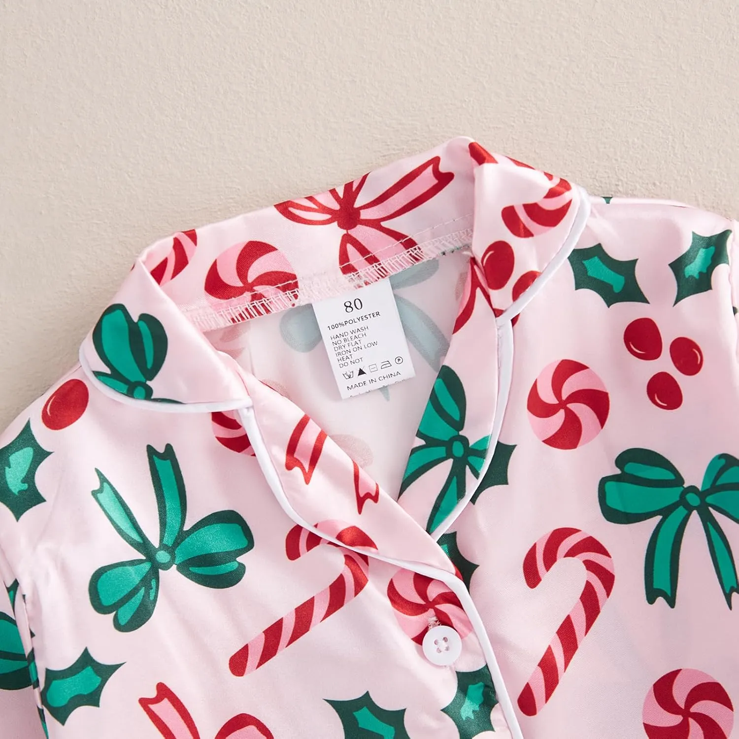 Kids Girls Christmas Valentines Pajamas Cute Print Button Down Tops   Pants Toddler Satin Sleepwear Silk Pajama Set