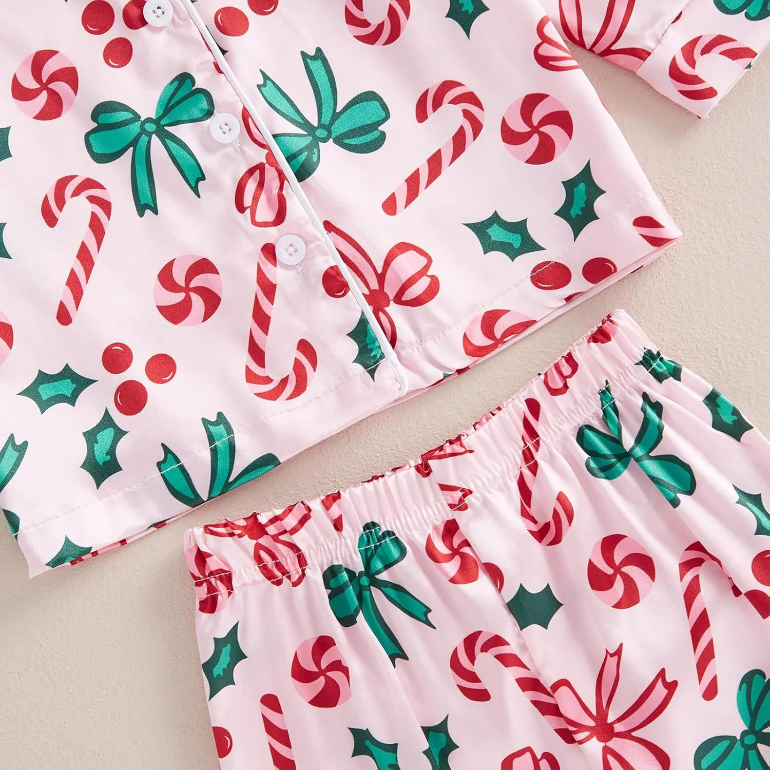 Kids Girls Christmas Valentines Pajamas Cute Print Button Down Tops   Pants Toddler Satin Sleepwear Silk Pajama Set