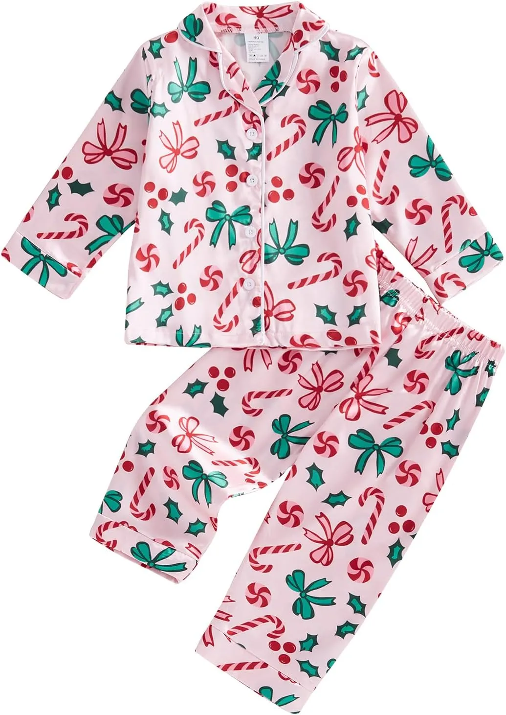 Kids Girls Christmas Valentines Pajamas Cute Print Button Down Tops   Pants Toddler Satin Sleepwear Silk Pajama Set