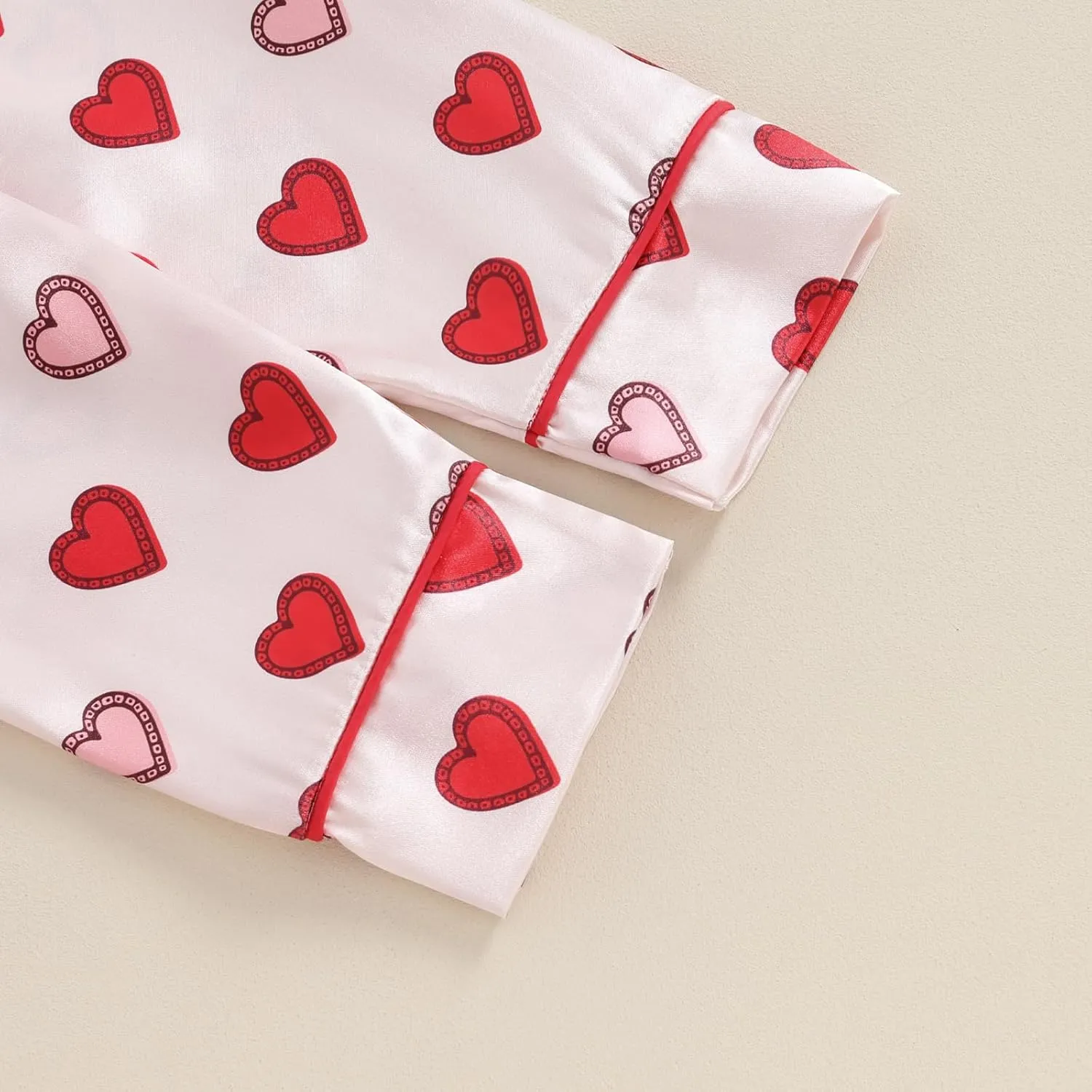 Kids Girls Christmas Valentines Pajamas Cute Print Button Down Tops   Pants Toddler Satin Sleepwear Silk Pajama Set