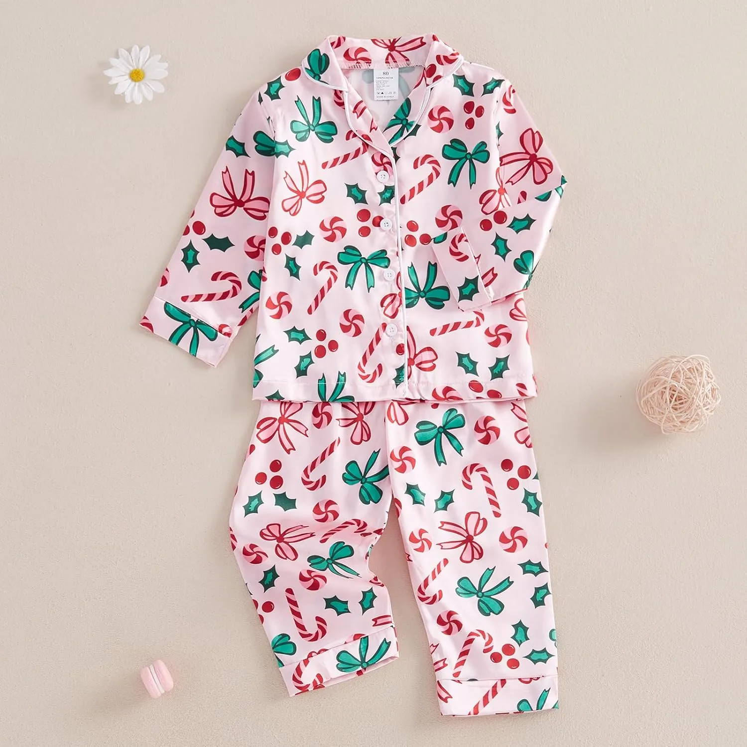 Kids Girls Christmas Valentines Pajamas Cute Print Button Down Tops   Pants Toddler Satin Sleepwear Silk Pajama Set