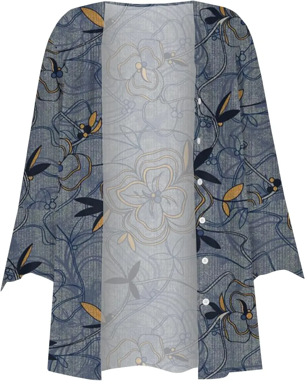 Kimono Cardigans for Women 3/4 Sleeve Button Down Cardigans Floral Printed Casual Loose Open Front Cardigan