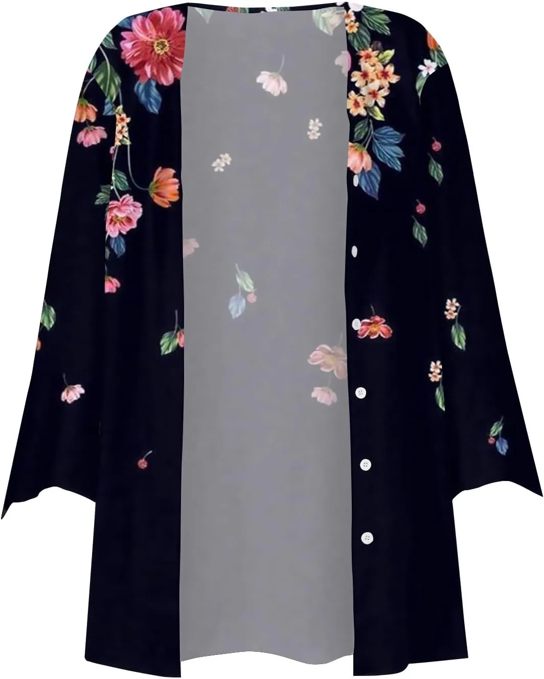 Kimono Cardigans for Women 3/4 Sleeve Button Down Cardigans Floral Printed Casual Loose Open Front Cardigan