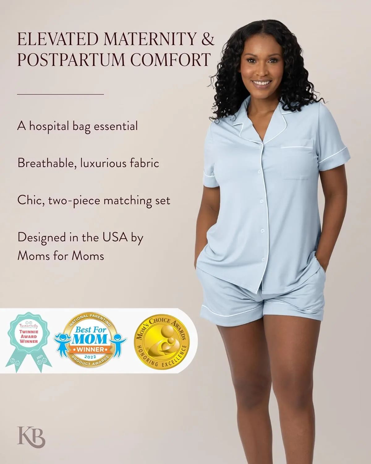 Kindred Bravely Clea Maternity Pajamas & Postpartum Lounge Sets for Women, Short Sleeve Nursing Pajamas