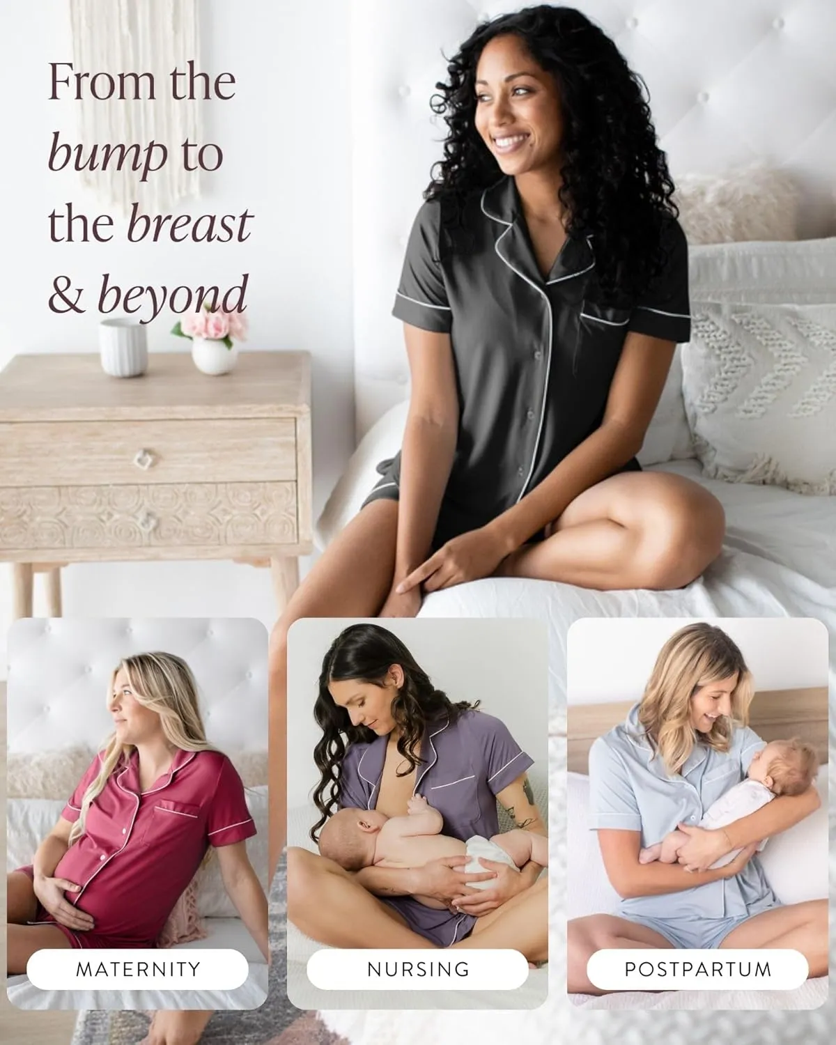 Kindred Bravely Clea Maternity Pajamas & Postpartum Lounge Sets for Women, Short Sleeve Nursing Pajamas