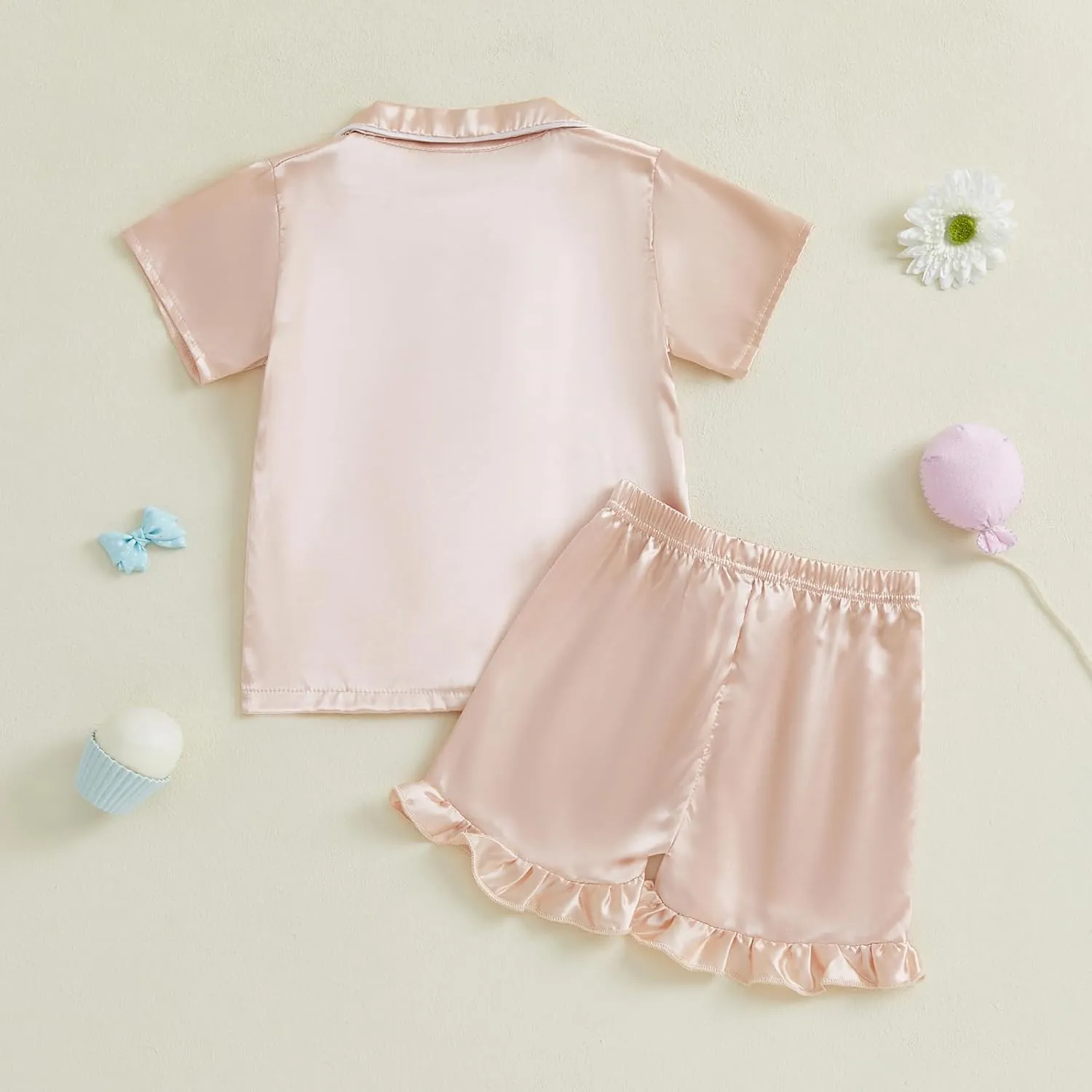 Kuriozud Toddler Baby Girl Boy 4th of July Satin Pajamas Kids Summer Pjs Set Short Sleeve Button Down Nightwear Sleepwear