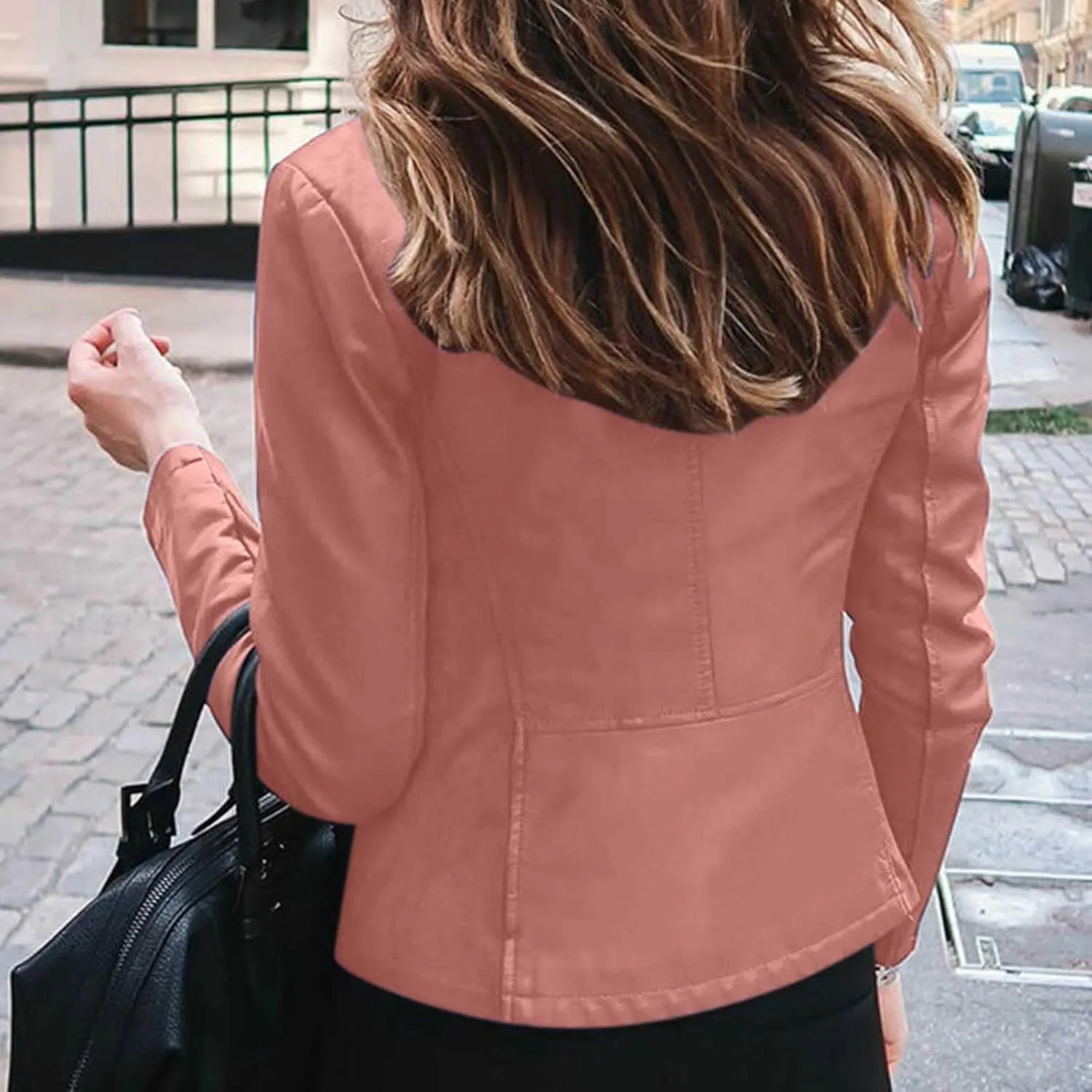Leather Jacket for Women Fashion Zip Up PU Leather Motorcycle Jacket Casual Slim Short Leather Coat Moto Biker