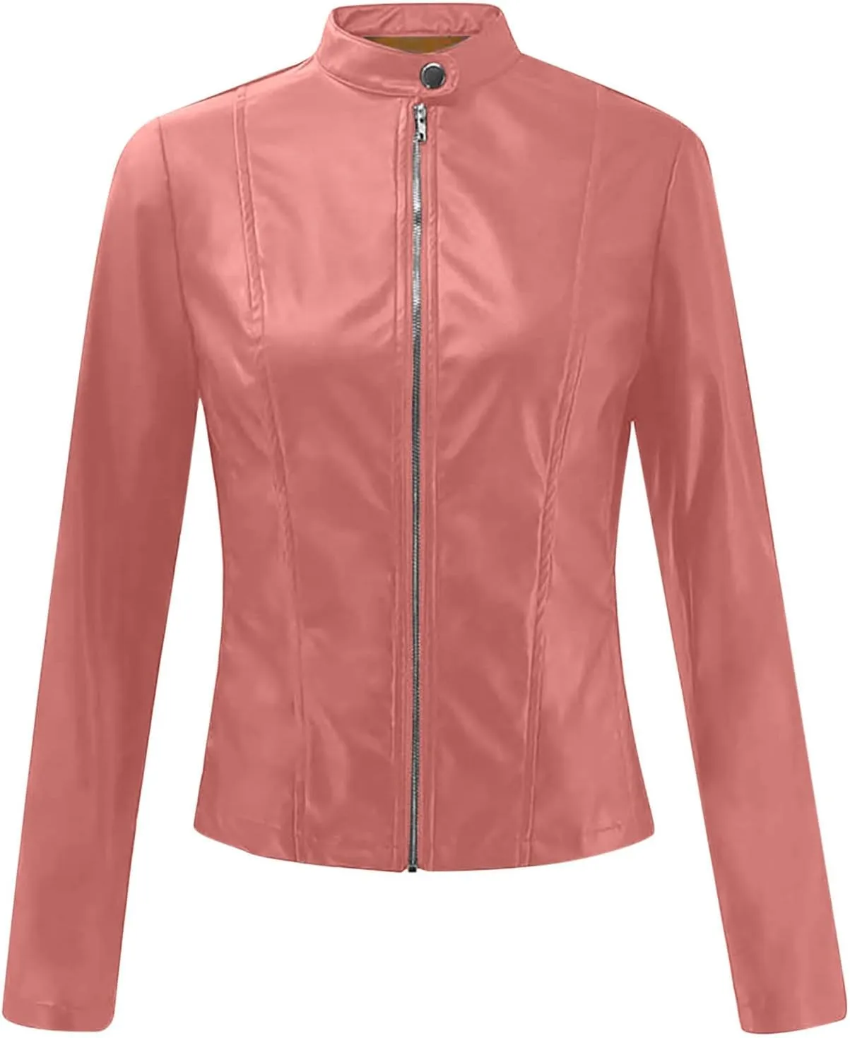Leather Jacket for Women Fashion Zip Up PU Leather Motorcycle Jacket Casual Slim Short Leather Coat Moto Biker