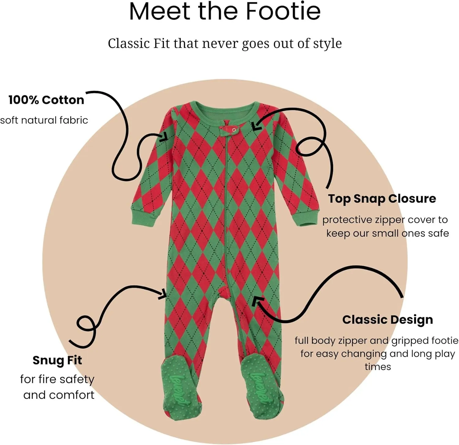 Leveret Kids Pajamas Baby Boys Girls Christmas Footed Pajamas Sleeper 100% Cotton (Size 6-12 Months-5 Toddler)