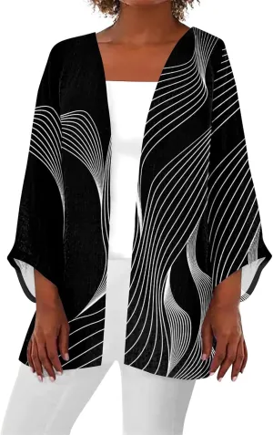 Lightweight Cardigans for Women 3/4 Sleeve Trendy Open Front Cardigan Floral Printed Comfy Dressy Cardigans
