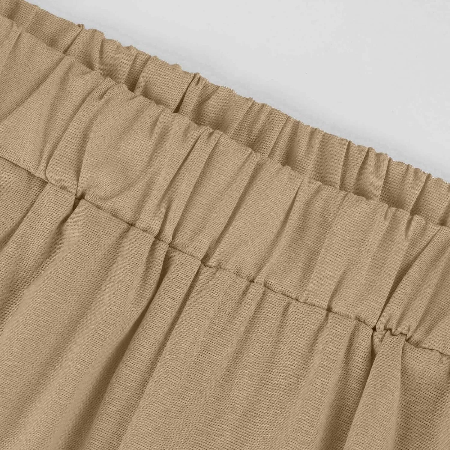 Lightweight Summer Pants Women Elastic Waist Linen Wide Leg Crop Pants Straight Leg Plus Size Capri Pants with Pocket