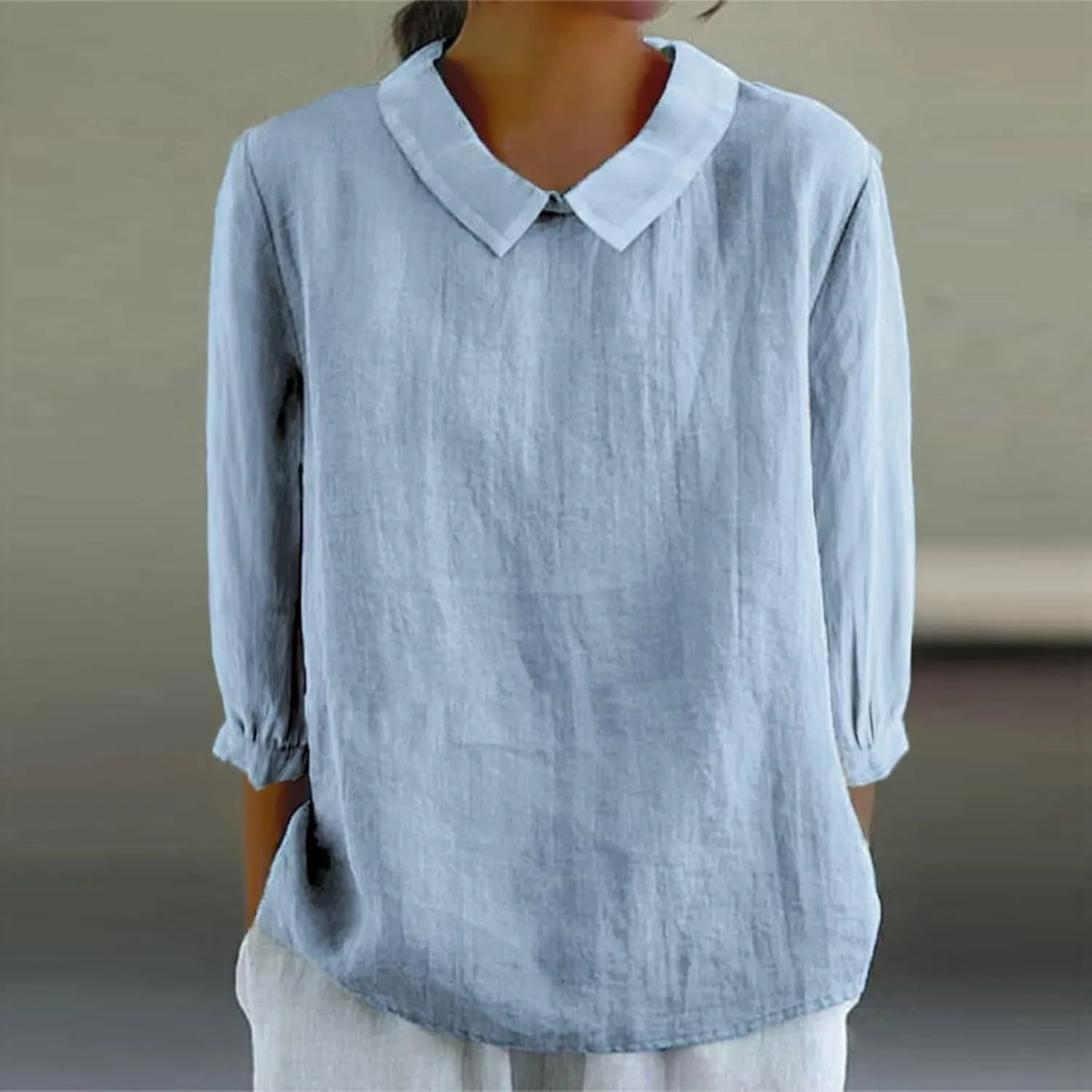 Linen Button Down Shirt Women Shirts Summer Loose Crew Neck Casual Boho Top Vintage Embroidered Blouse Tops Casual