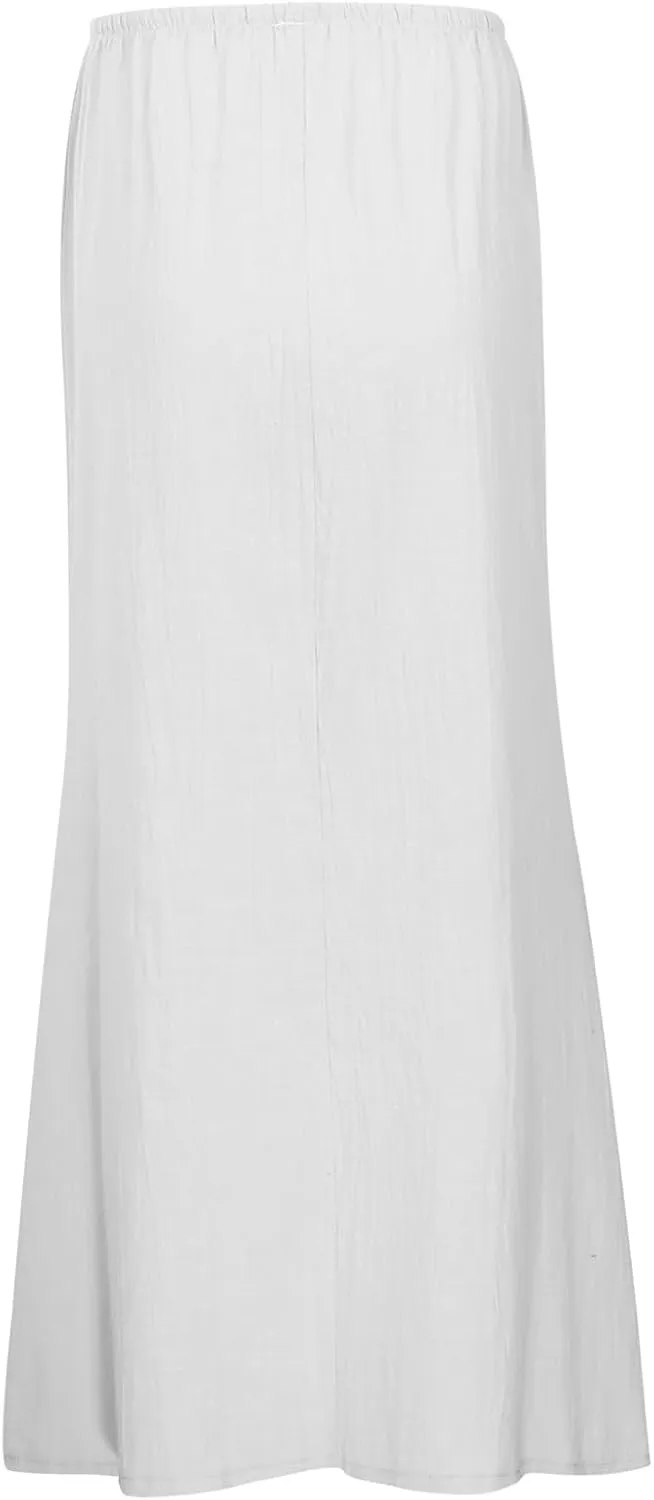 Linen Maxi Skirts for Women Trendy Summer Comfy Drawstring A Line Skirts Casual Beach Vacation Boho Flowy Long Skirts