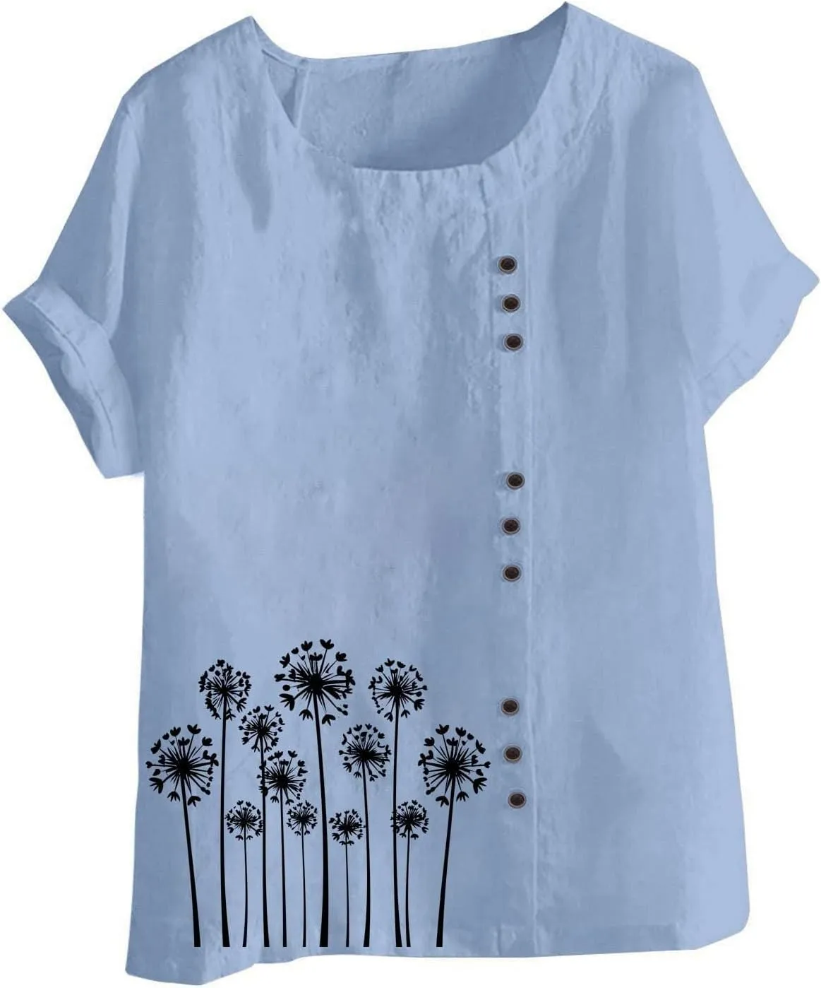 Linen Shirt for Women Breathable Tops Boho Floral Short Sleeve Blouse Oversized Loose Ladies Tunic Tops Short Sleeve