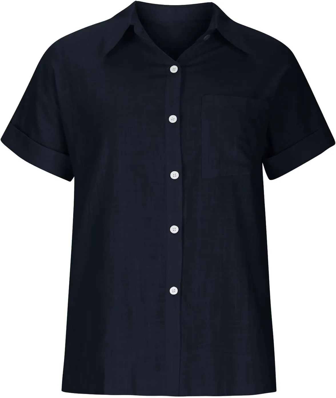 Linen Shirts for Women Short Sleeve Button Down Collared Tops Loose Fit Tunic Comfy Casual Summer Blouses Tshirt