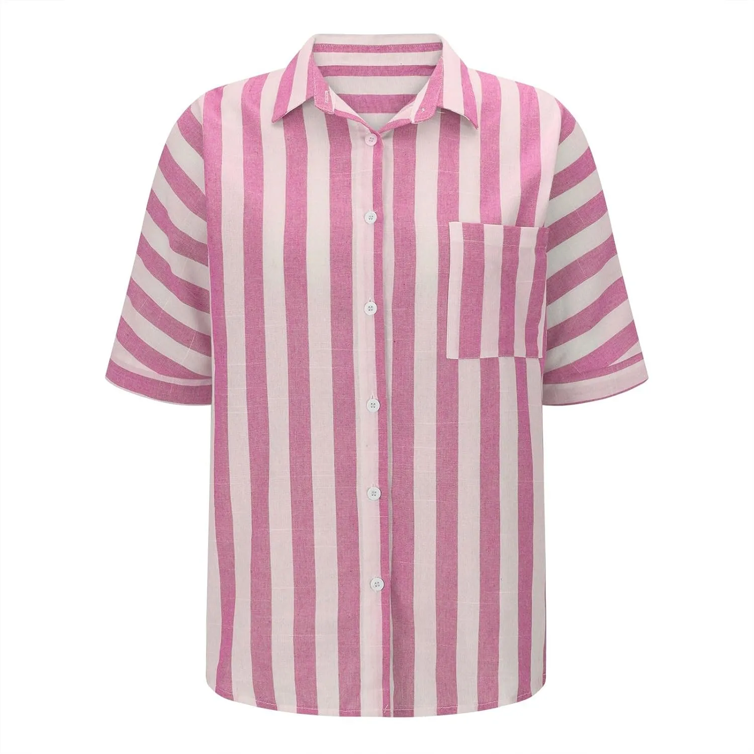 Linen Shirts for Women Striped Button Down Shirts Lightweight Guaze Blouses Short Sleeve Boho Summer Tshirt