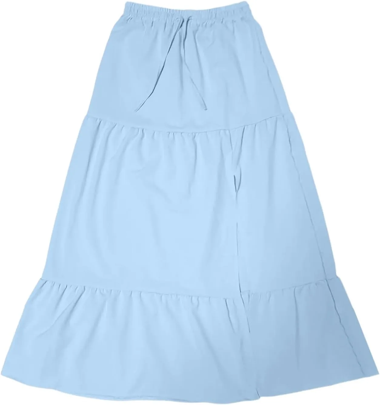 Linen Skirts for Women Elastic High Waist Maxi Skirt with Slit Plus Size Drawstring Solid Color Summer Casual Dress