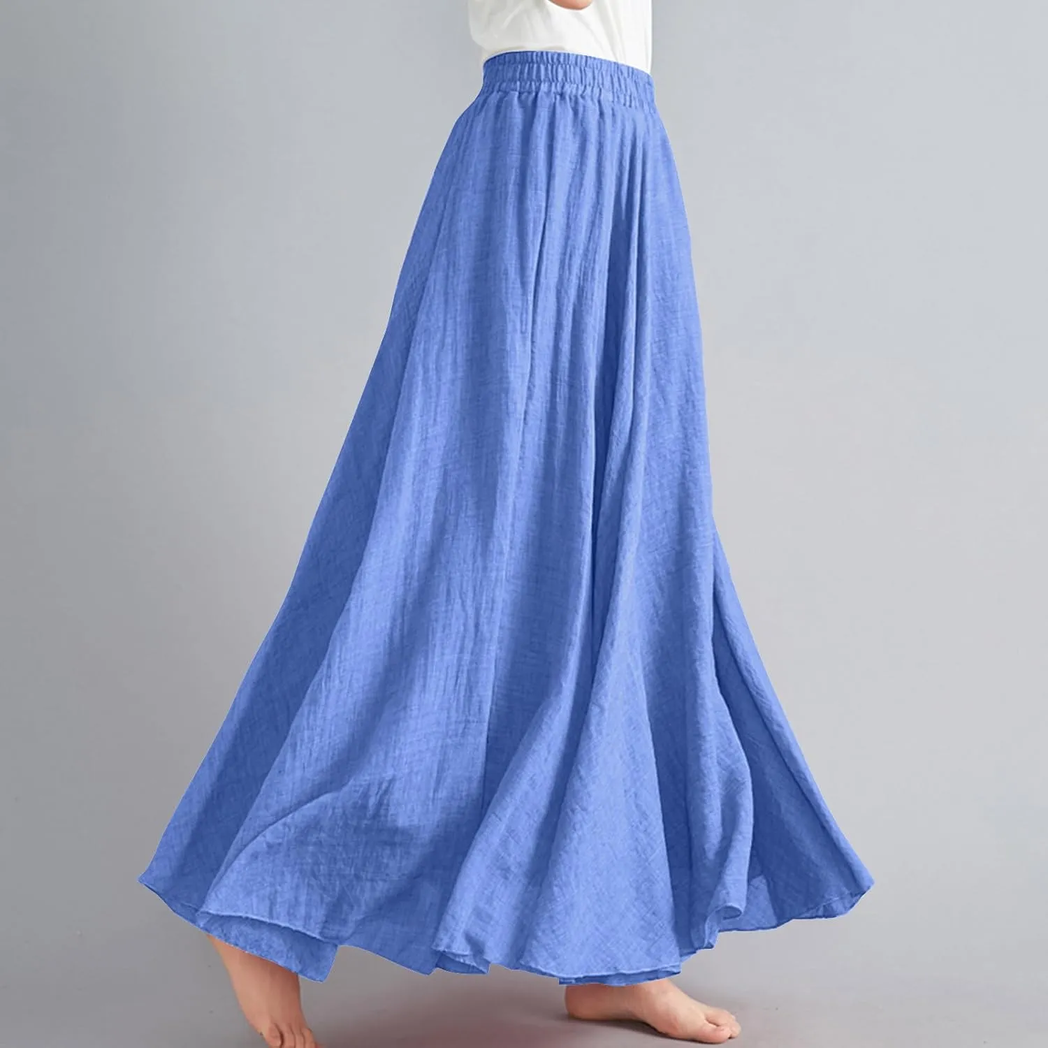 Linen Skirts Women Elastic Waist Boho Skirt Summer Beach Skirts Flowy Vacation Skirts Casual Maxi Skirts A Line Skirt