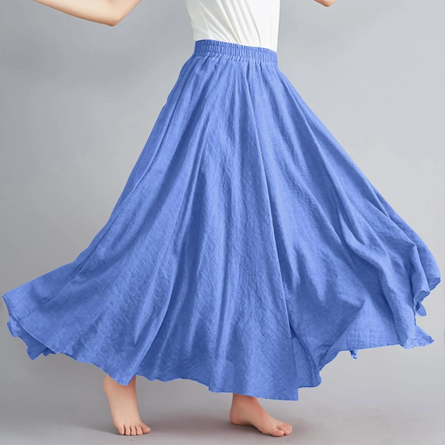 Linen Skirts Women Elastic Waist Boho Skirt Summer Beach Skirts Flowy Vacation Skirts Casual Maxi Skirts A Line Skirt