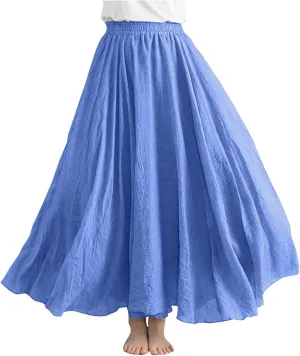 Linen Skirts Women Elastic Waist Boho Skirt Summer Beach Skirts Flowy Vacation Skirts Casual Maxi Skirts A Line Skirt