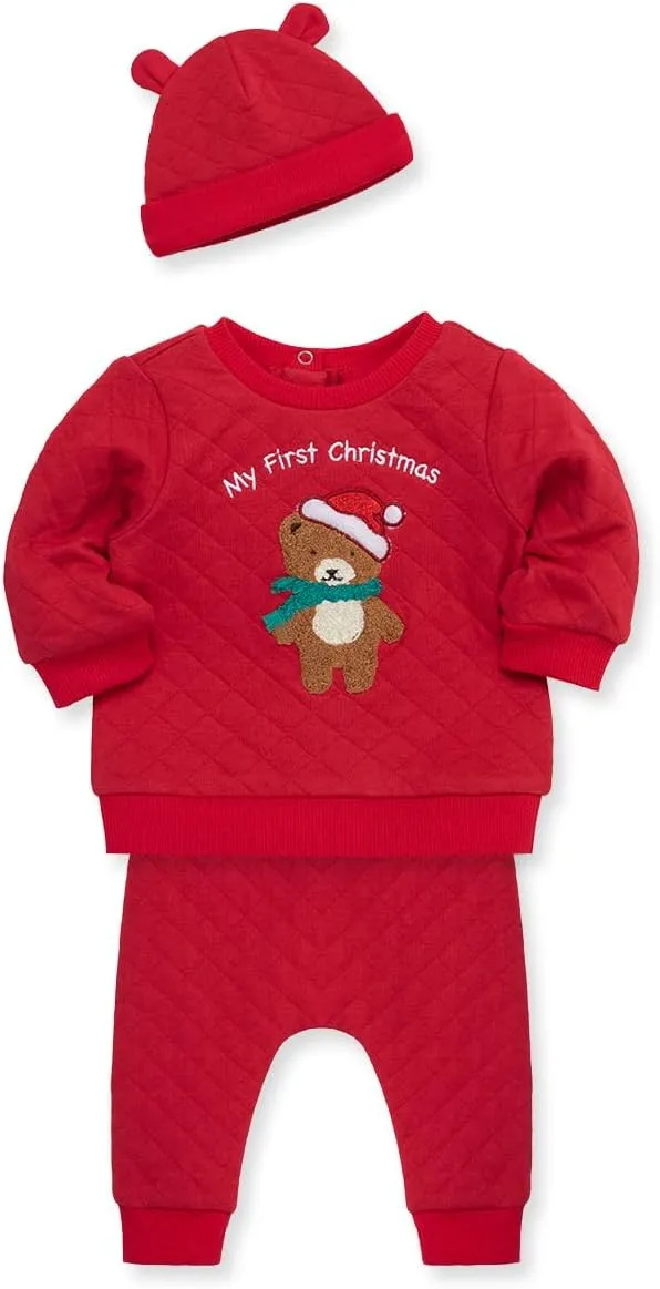 Little Me Clothes for Baby 3-Piece Christmas Holiday Pajama Sets, 3 Months to 12 Months
