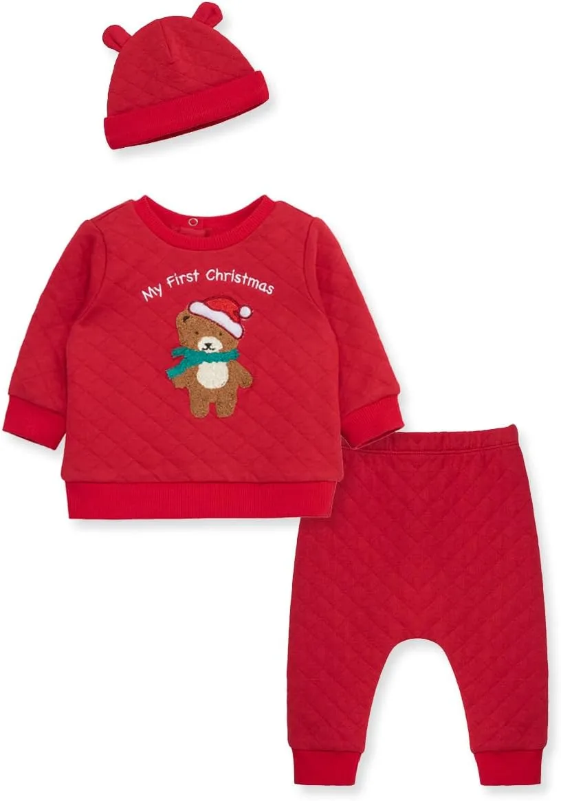 Little Me Clothes for Baby 3-Piece Christmas Holiday Pajama Sets, 3 Months to 12 Months