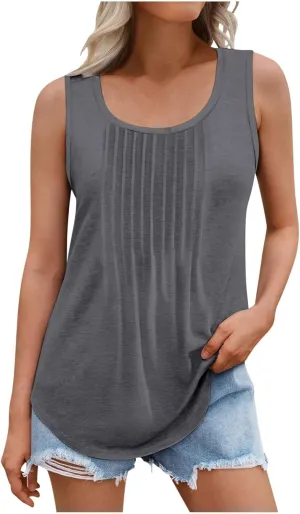 Lmdudan Plus Size Tank Tops for Women Fashion Solid Color Sleeveless U Neck Tees 2024 Summer Loose Flowy Casual Comfy Shirts