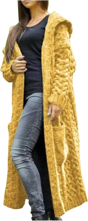 Long Cardigans for Women Hooded Chunky Oversized Sweater Robe Winter Warm Trendy Cable Knit Duster Cardigans Coat
