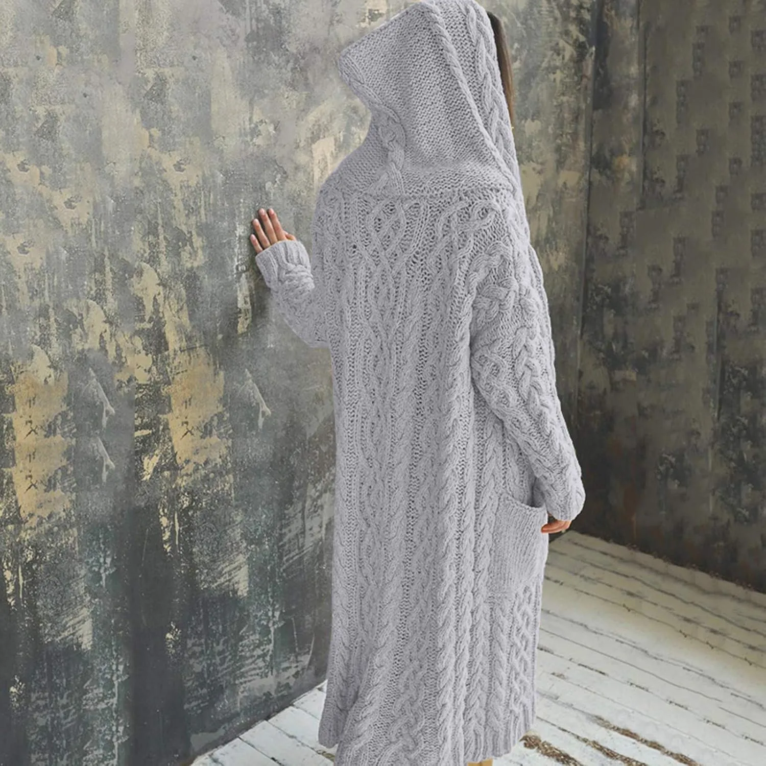 Long Cardigans for Women Hooded Chunky Oversized Sweater Robe Winter Warm Trendy Cable Knit Duster Cardigans Coat