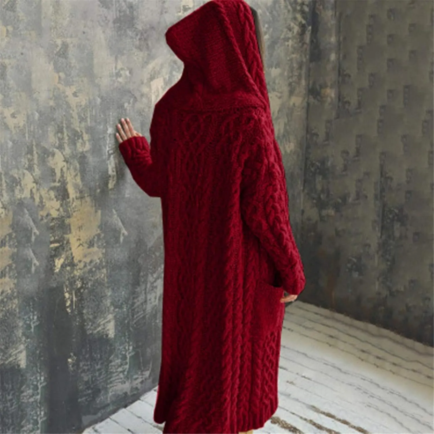 Long Cardigans for Women Hooded Chunky Oversized Sweater Robe Winter Warm Trendy Cable Knit Duster Cardigans Coat