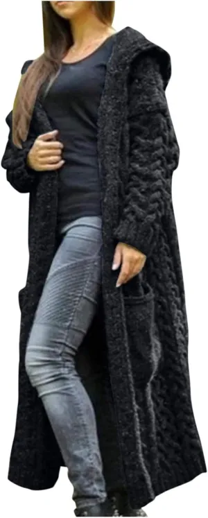 Long Cardigans for Women Hooded Chunky Oversized Sweater Robe Winter Warm Trendy Cable Knit Duster Cardigans Coat