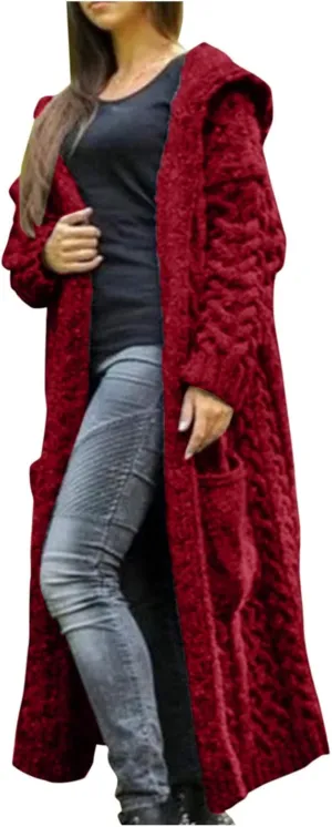Long Cardigans for Women Hooded Chunky Oversized Sweater Robe Winter Warm Trendy Cable Knit Duster Cardigans Coat