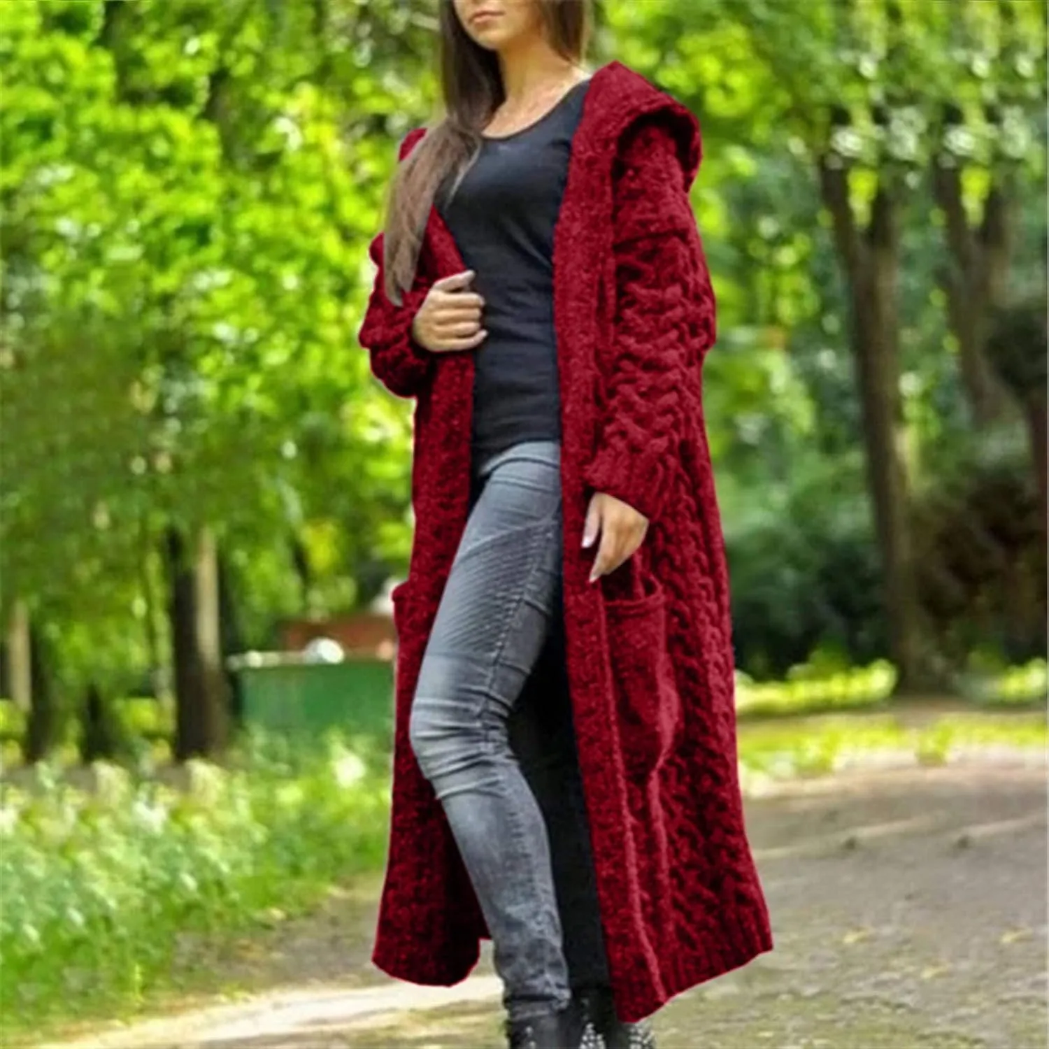 Long Cardigans for Women Hooded Chunky Oversized Sweater Robe Winter Warm Trendy Cable Knit Duster Cardigans Coat