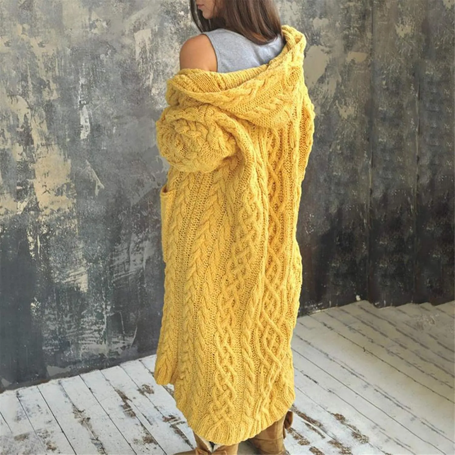 Long Cardigans for Women Hooded Chunky Oversized Sweater Robe Winter Warm Trendy Cable Knit Duster Cardigans Coat