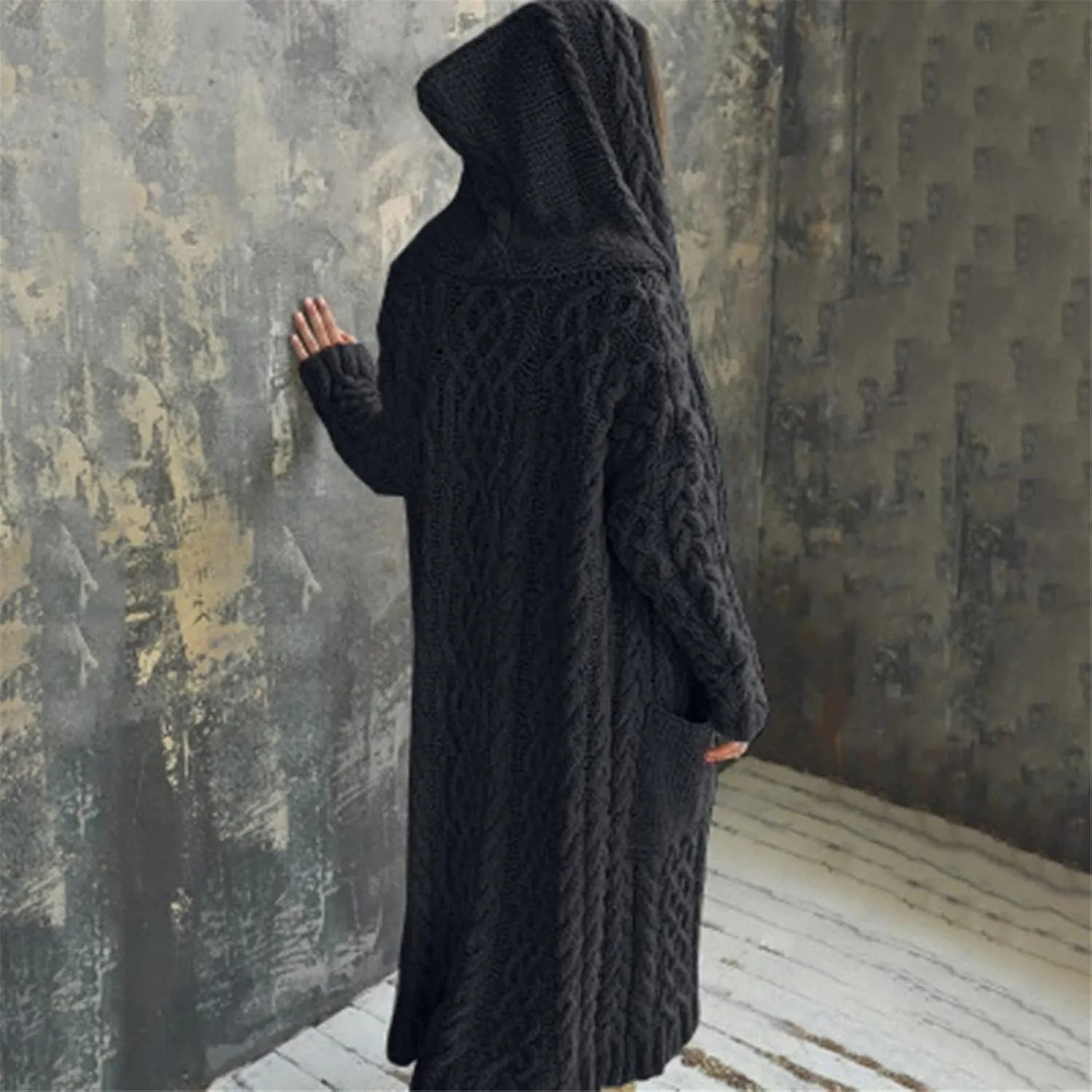 Long Cardigans for Women Hooded Chunky Oversized Sweater Robe Winter Warm Trendy Cable Knit Duster Cardigans Coat