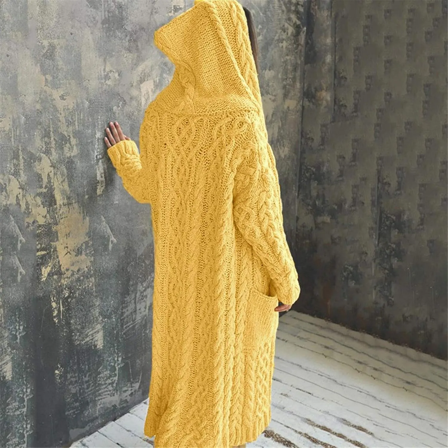 Long Cardigans for Women Hooded Chunky Oversized Sweater Robe Winter Warm Trendy Cable Knit Duster Cardigans Coat