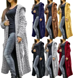 Long Cardigans for Women Hooded Chunky Oversized Sweater Robe Winter Warm Trendy Cable Knit Duster Cardigans Coat