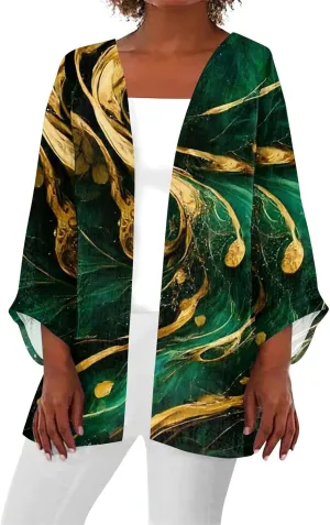 Long Cardigans for Women Trendy 3/4 Sleeve Casual Loose Open Front Cardigan Floral Printed Comfy Dressy Cardigans