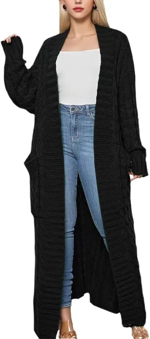 Long Cardigans Sweater Coat Women Cable Knit Maxi Cardigan Open Front Duster Cardigans Jacket Trendy Chunky Knitwear