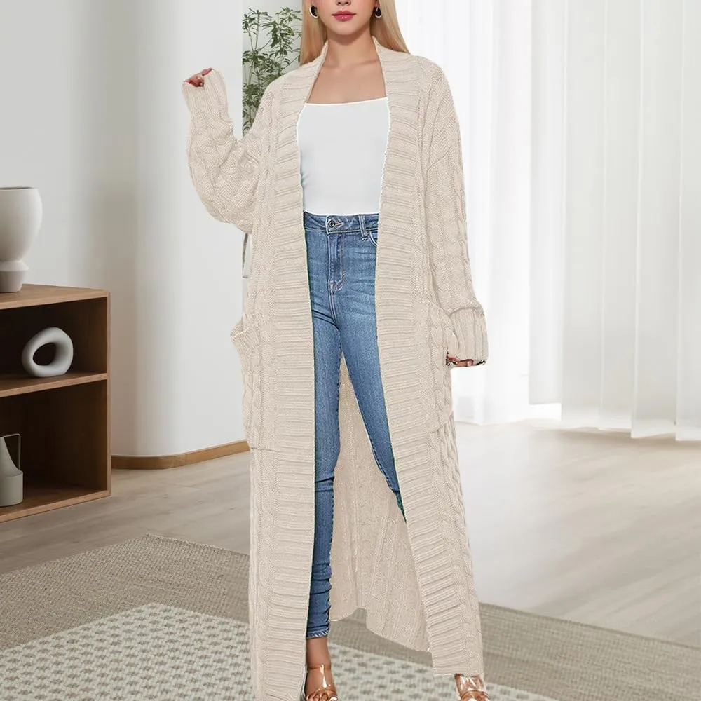 Long Cardigans Sweater Coat Women Cable Knit Maxi Cardigan Open Front Duster Cardigans Jacket Trendy Chunky Knitwear