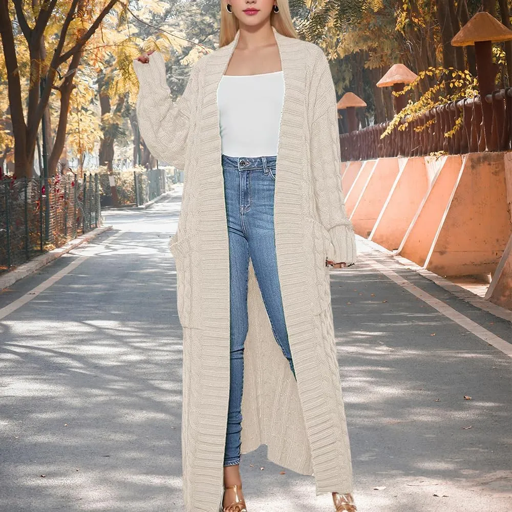Long Cardigans Sweater Coat Women Cable Knit Maxi Cardigan Open Front Duster Cardigans Jacket Trendy Chunky Knitwear