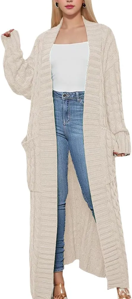 Long Cardigans Sweater Coat Women Cable Knit Maxi Cardigan Open Front Duster Cardigans Jacket Trendy Chunky Knitwear