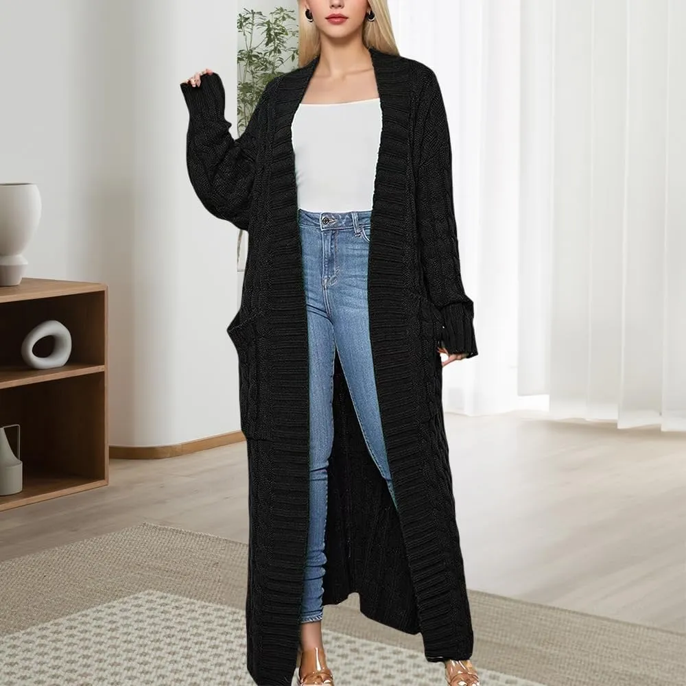 Long Cardigans Sweater Coat Women Cable Knit Maxi Cardigan Open Front Duster Cardigans Jacket Trendy Chunky Knitwear