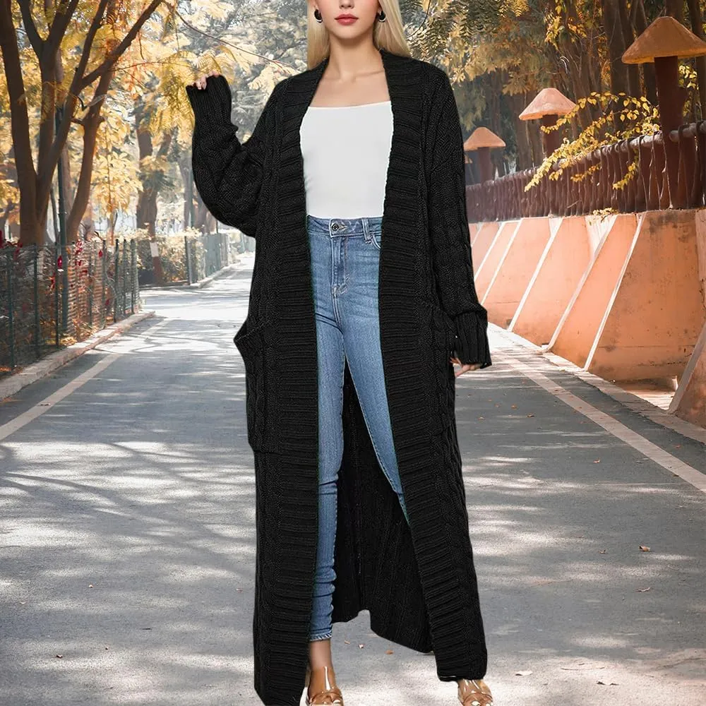 Long Cardigans Sweater Coat Women Cable Knit Maxi Cardigan Open Front Duster Cardigans Jacket Trendy Chunky Knitwear