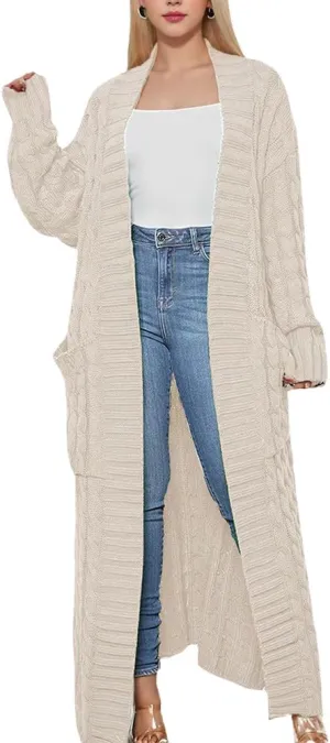 Long Cardigans Sweater Coat Women Cable Knit Maxi Cardigan Open Front Duster Cardigans Jacket Trendy Chunky Knitwear