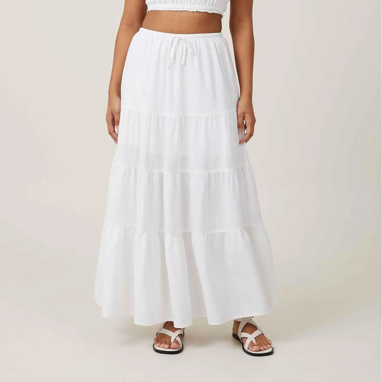 Long Flowy Skirts for Women Boho Summer Tiered Skirts Drawstring Waist Casual Maxi Skirts A Line Beach Skirts