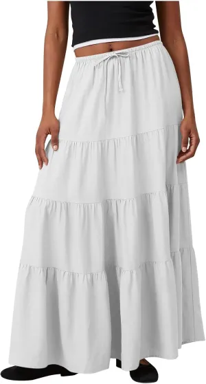 Long Flowy Skirts for Women Boho Summer Tiered Skirts Drawstring Waist Casual Maxi Skirts A Line Beach Skirts