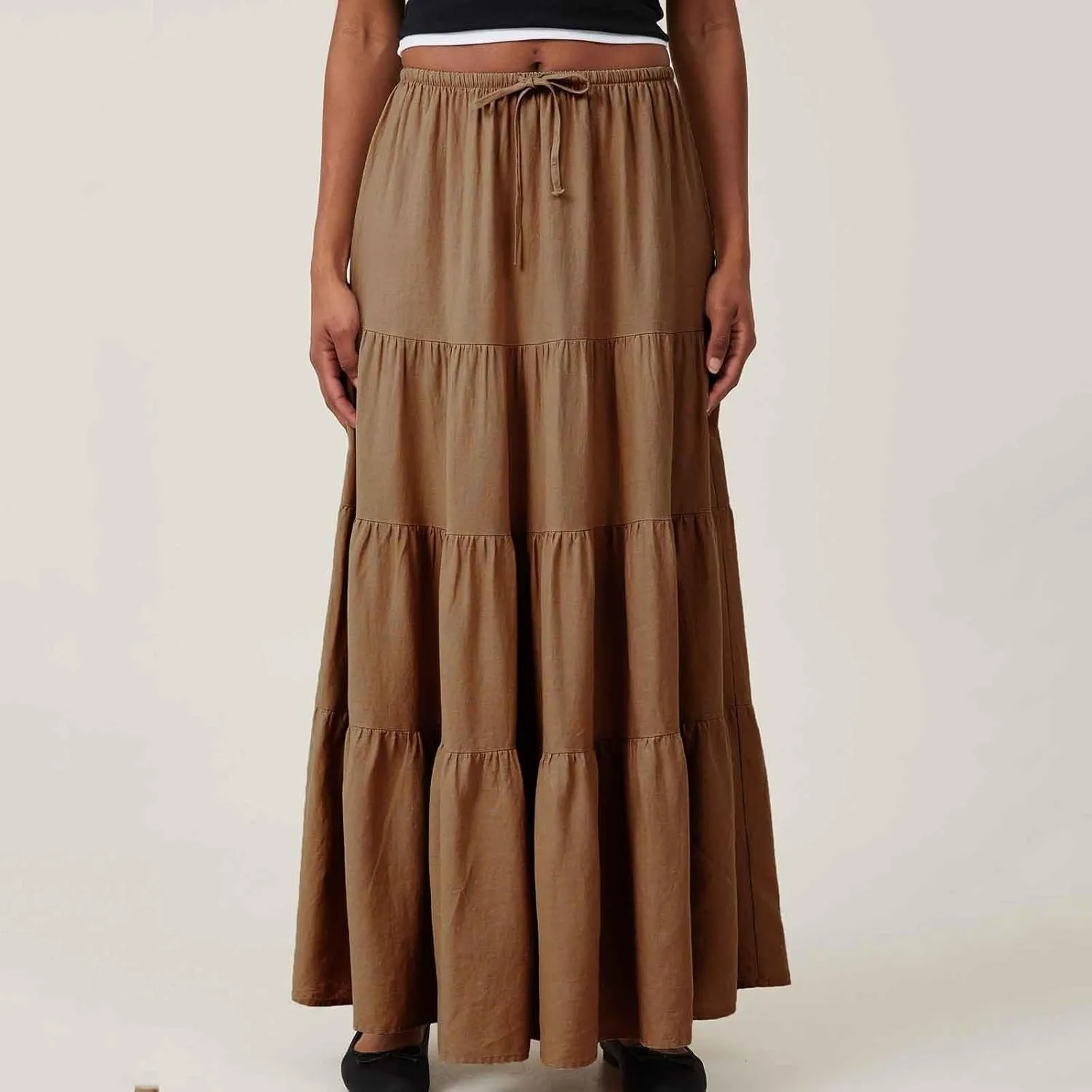 Long Flowy Skirts for Women Boho Summer Tiered Skirts Drawstring Waist Casual Maxi Skirts A Line Beach Skirts
